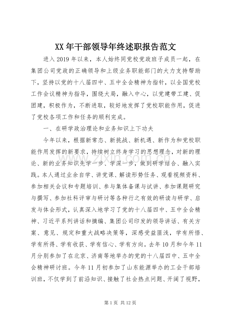 XX年干部领导年终述职报告范文.docx_第1页