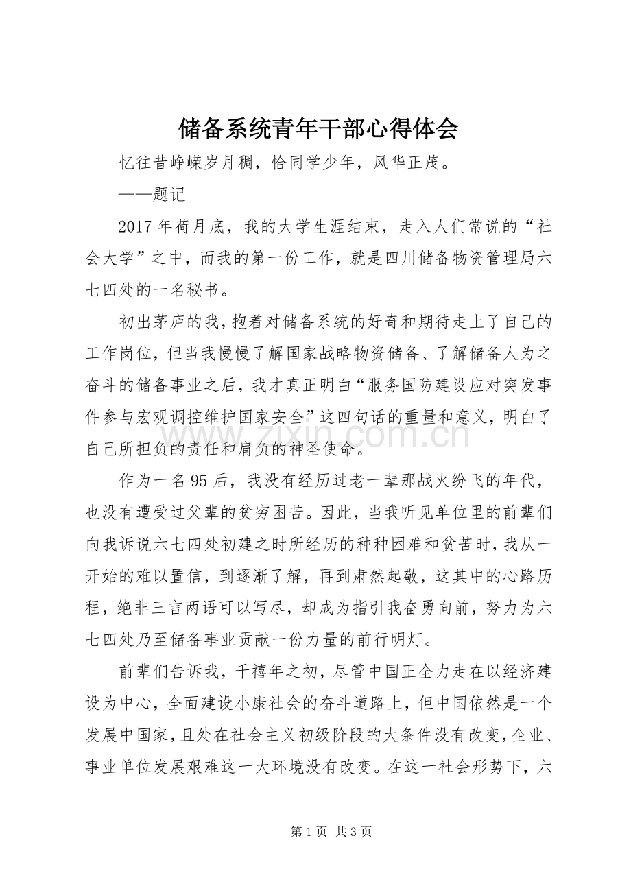 储备系统青年干部心得体会.docx_第1页