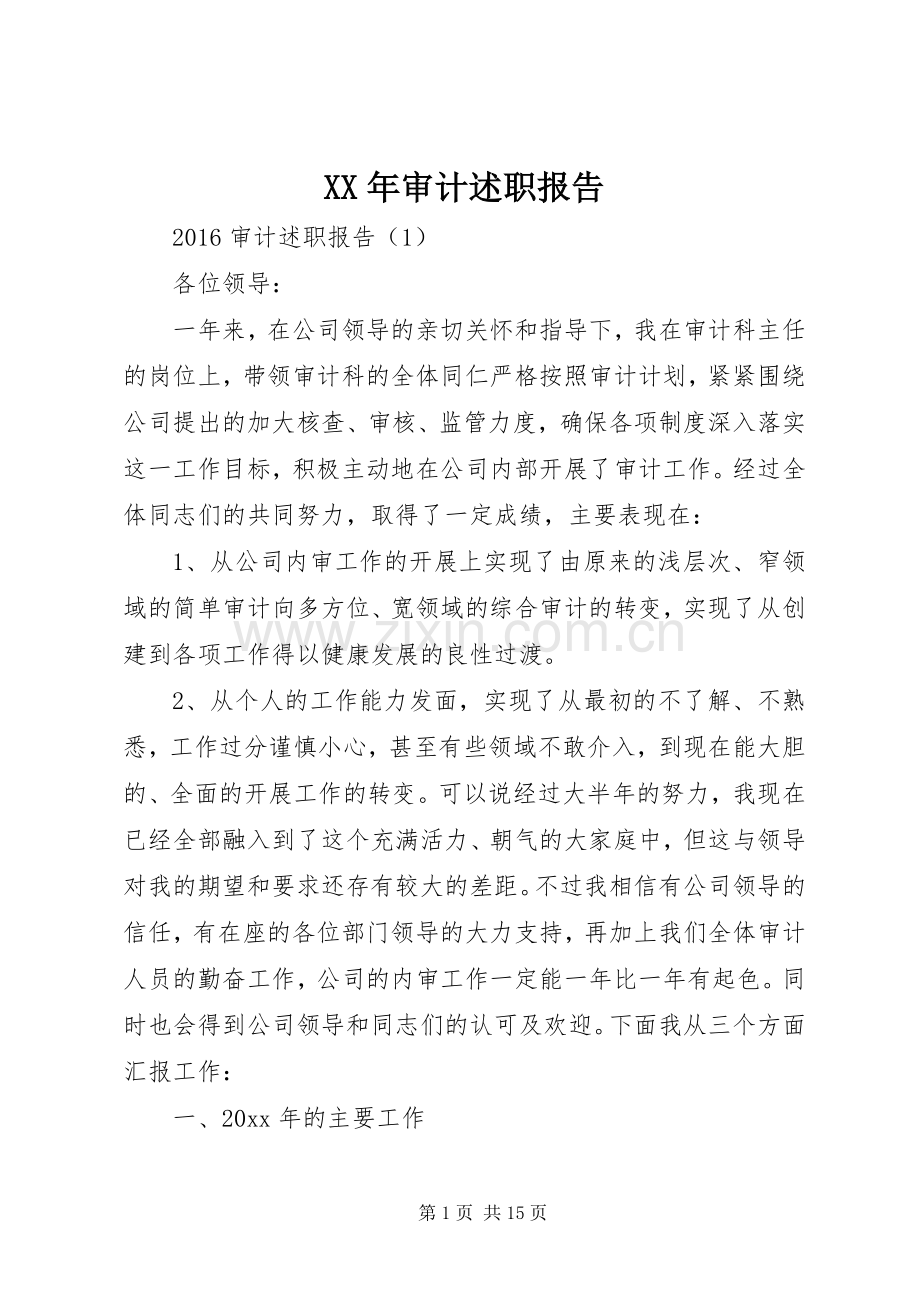 XX年审计述职报告.docx_第1页