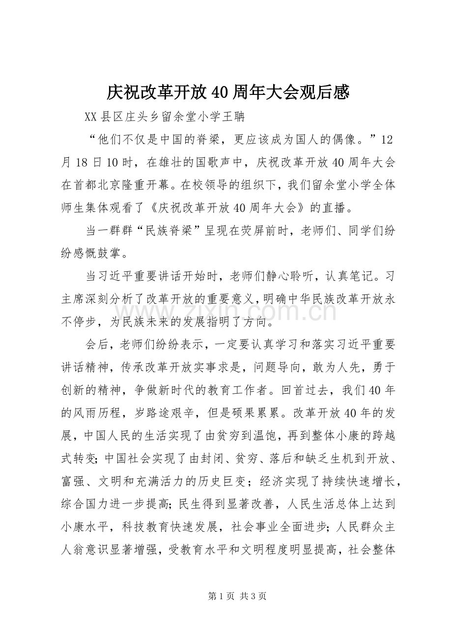 庆祝改革开放40周年大会观后感.docx_第1页