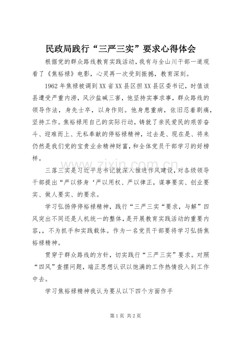 民政局践行“三严三实”要求心得体会.docx_第1页
