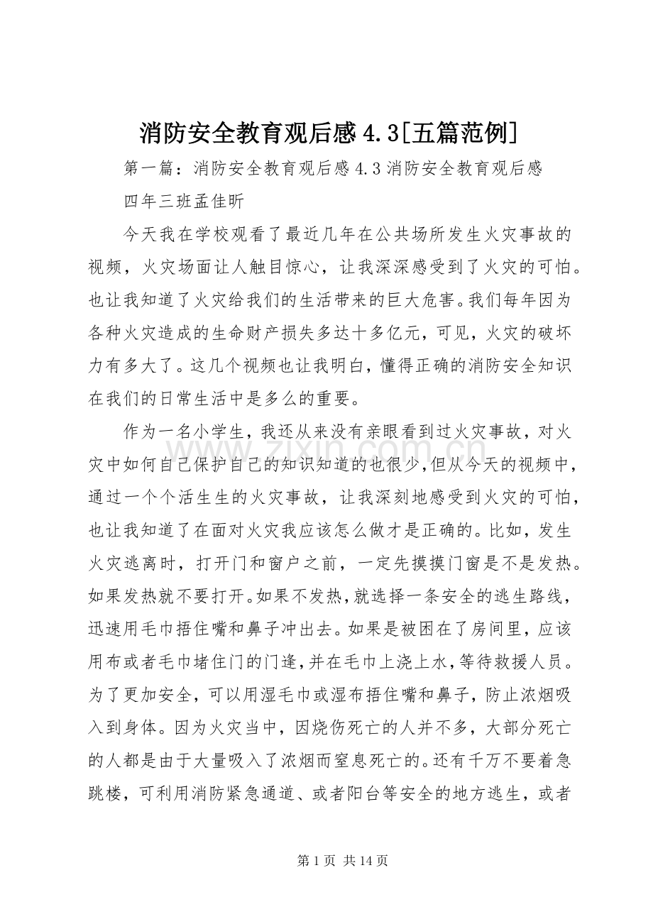 消防安全教育观后感4.3[五篇范例].docx_第1页