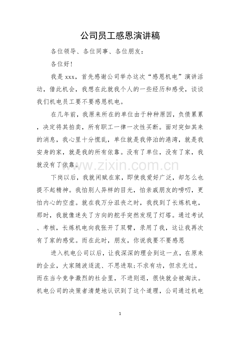 公司员工感恩演讲稿.docx_第1页