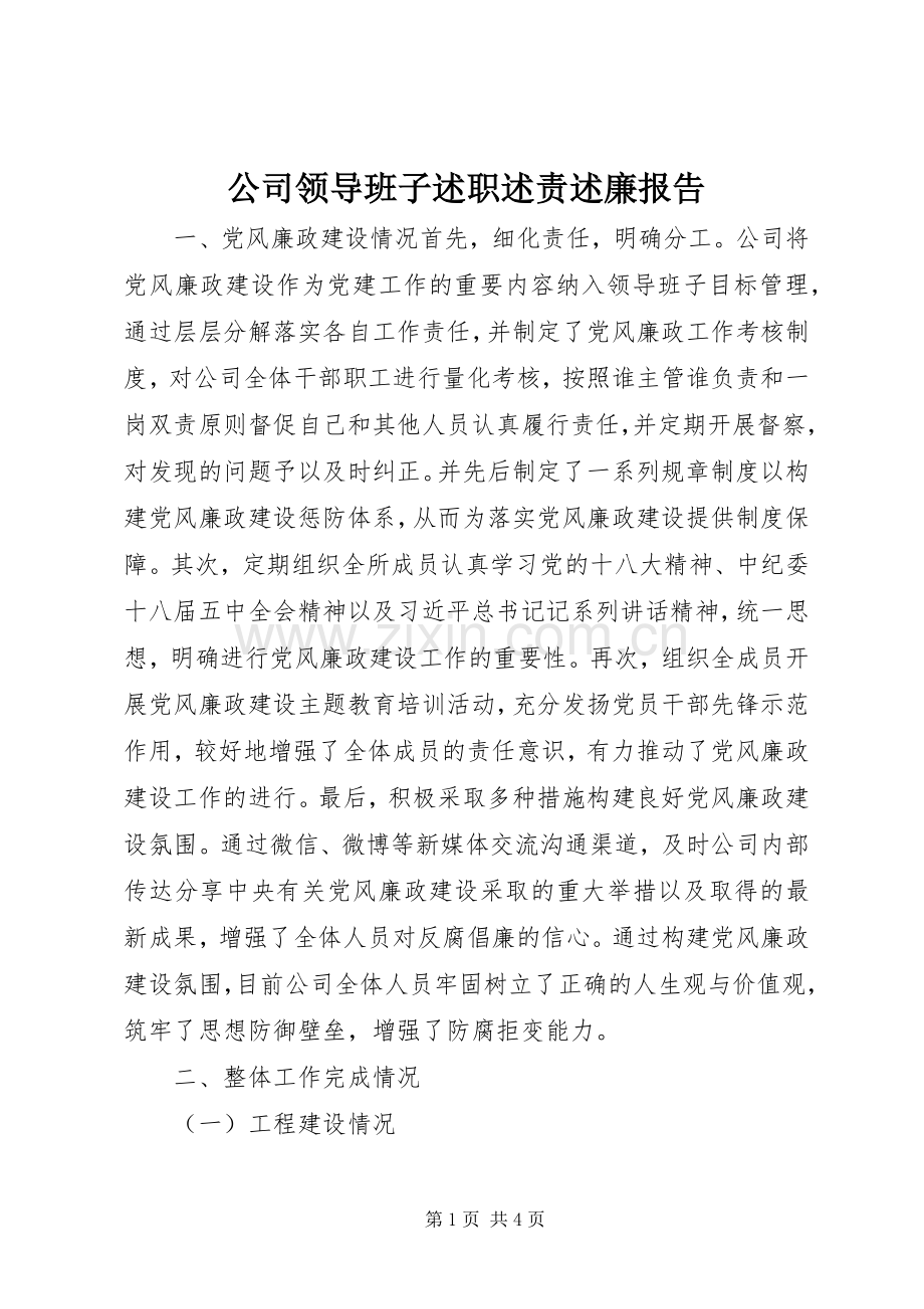 公司领导班子述职述责述廉报告.docx_第1页