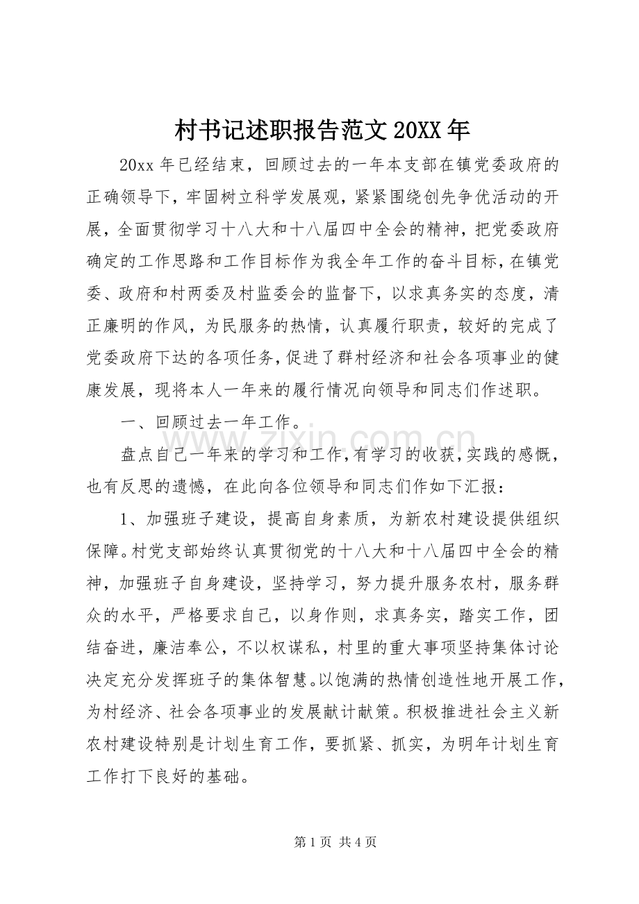 村书记述职报告范文20XX年.docx_第1页
