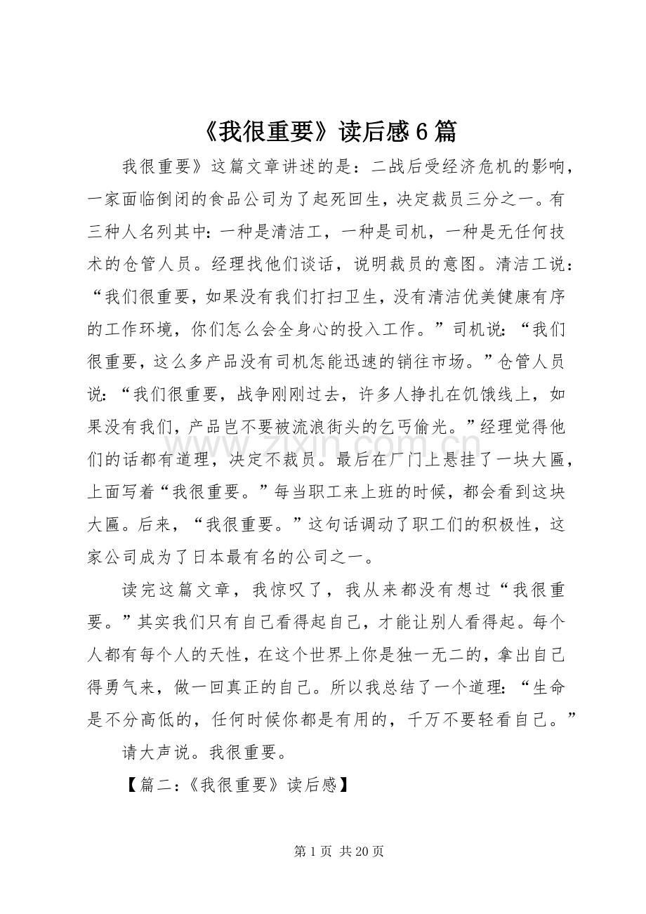 《我很重要》读后感6篇.docx_第1页
