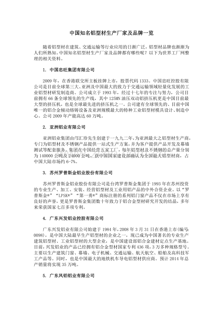 中国知名铝型材生产厂家及品牌一览.doc_第1页