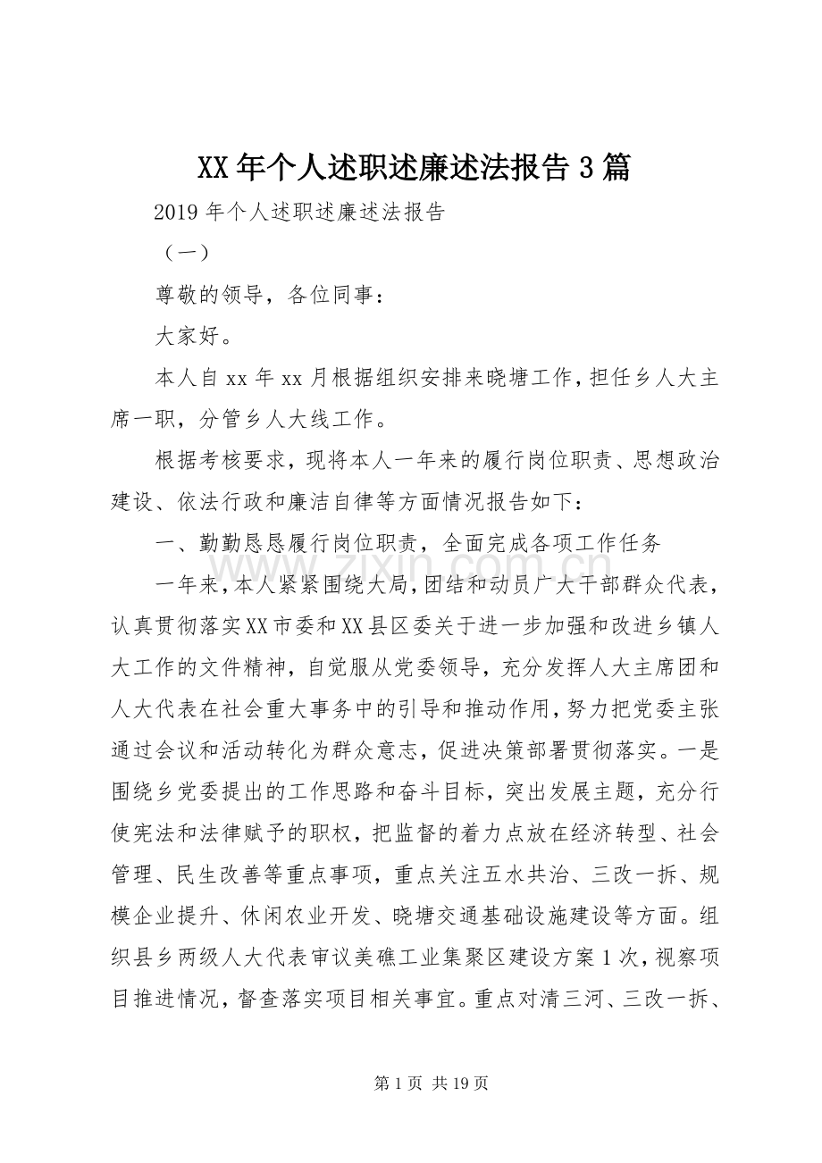 XX年个人述职述廉述法报告3篇.docx_第1页