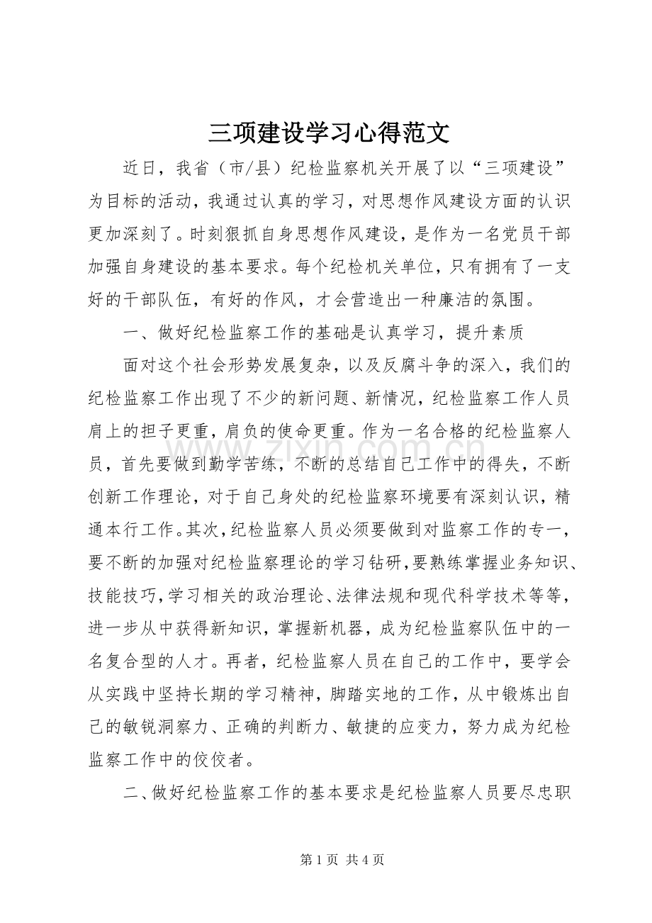 三项建设学习心得范文.docx_第1页