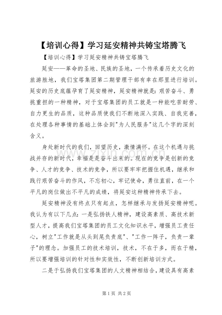 【培训心得】学习延安精神共铸宝塔腾飞.docx_第1页