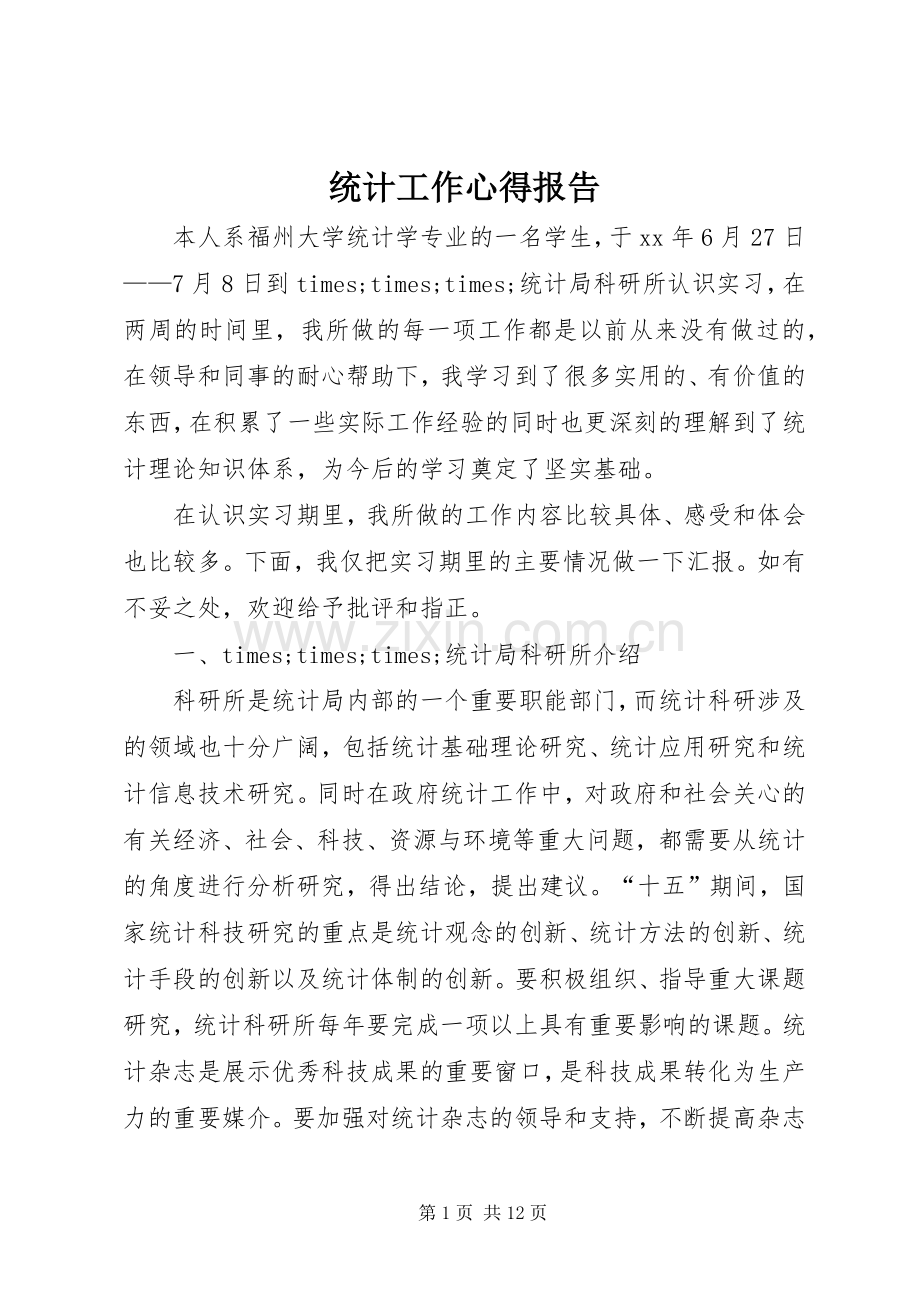 统计工作心得报告.docx_第1页