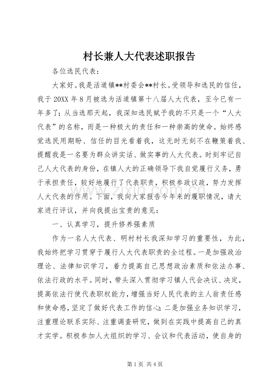村长兼人大代表述职报告.docx_第1页