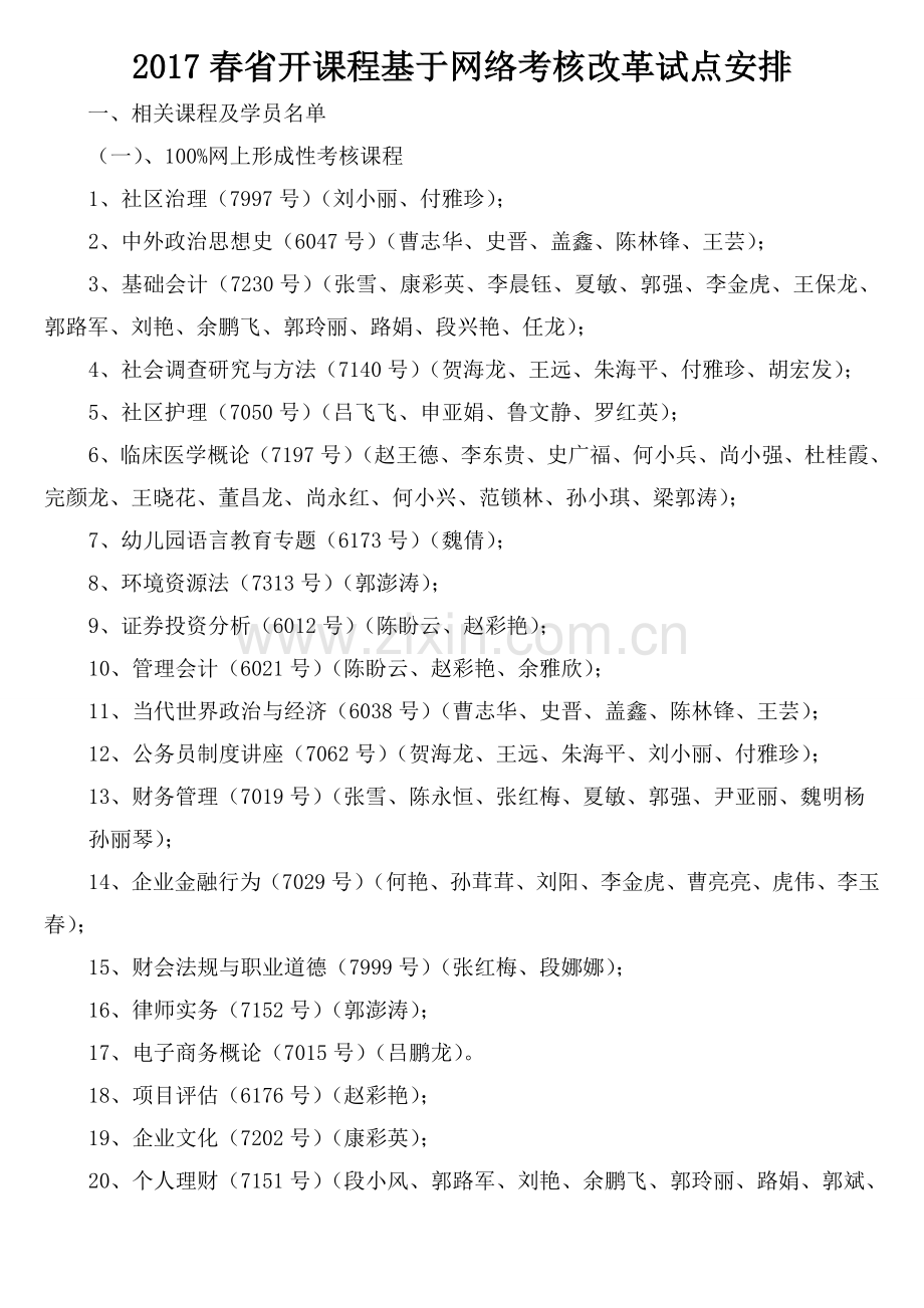 2017春网络考核改革试点安排省开课程基于网络考核改革试点安排.doc_第1页