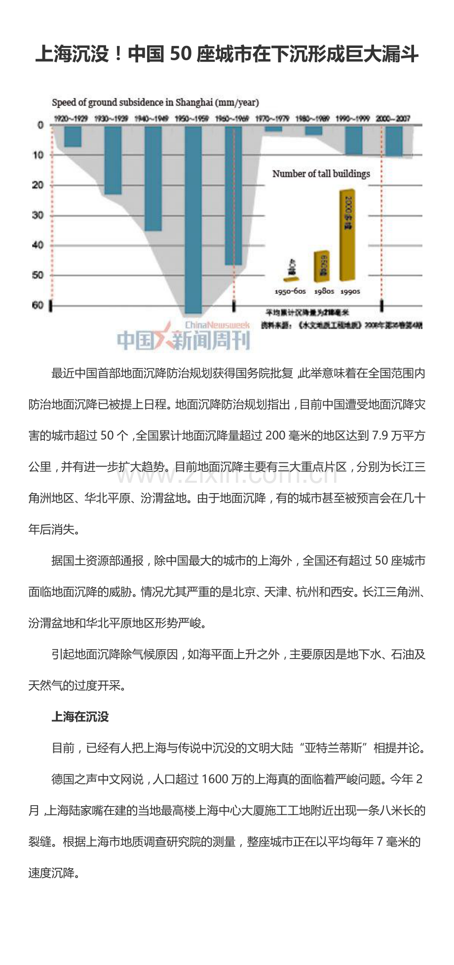 上海沉没!中国50座城市在下沉形成巨大漏斗.doc_第1页