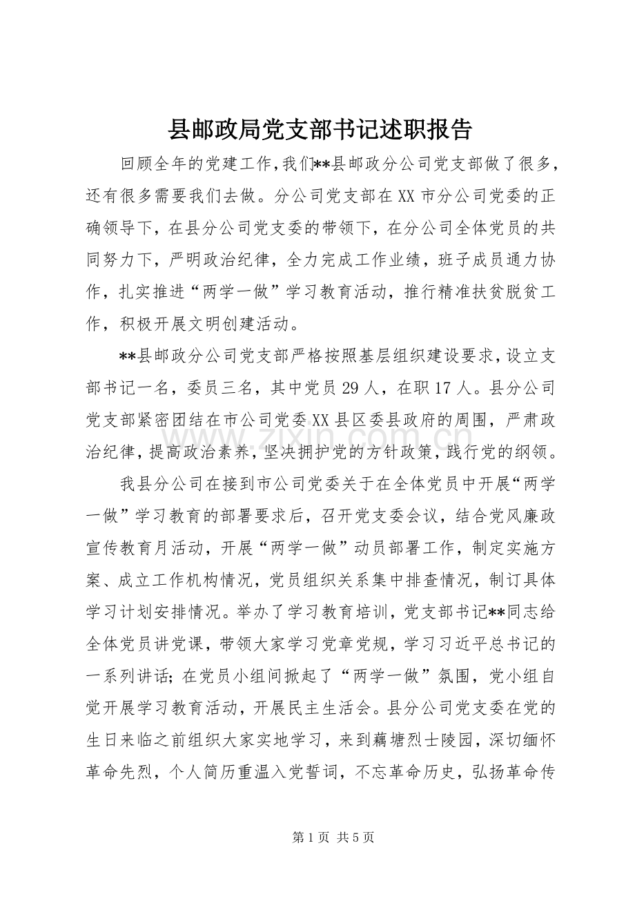 县邮政局党支部书记述职报告.docx_第1页