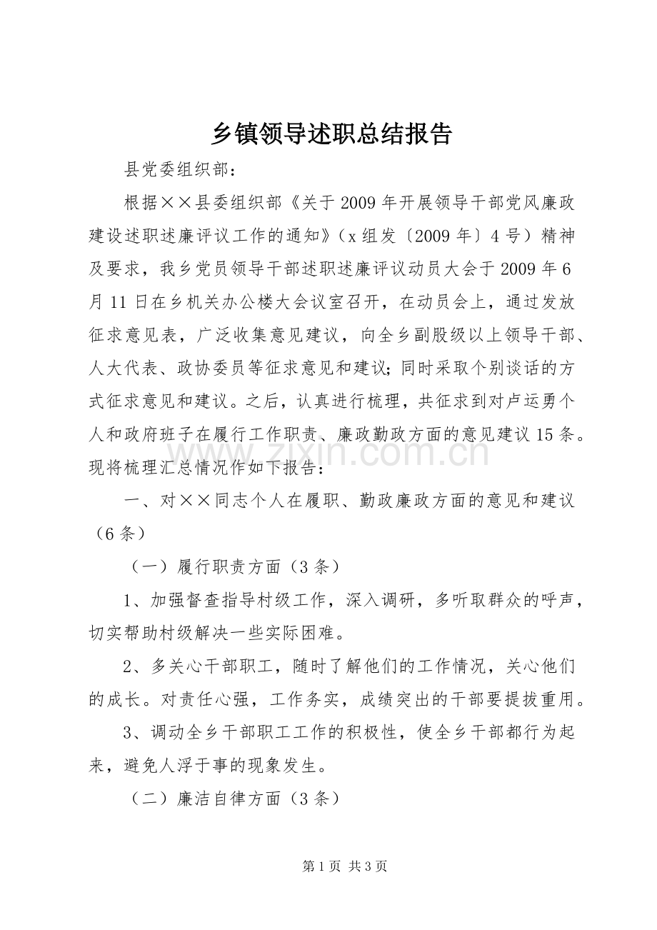 乡镇领导述职总结报告.docx_第1页