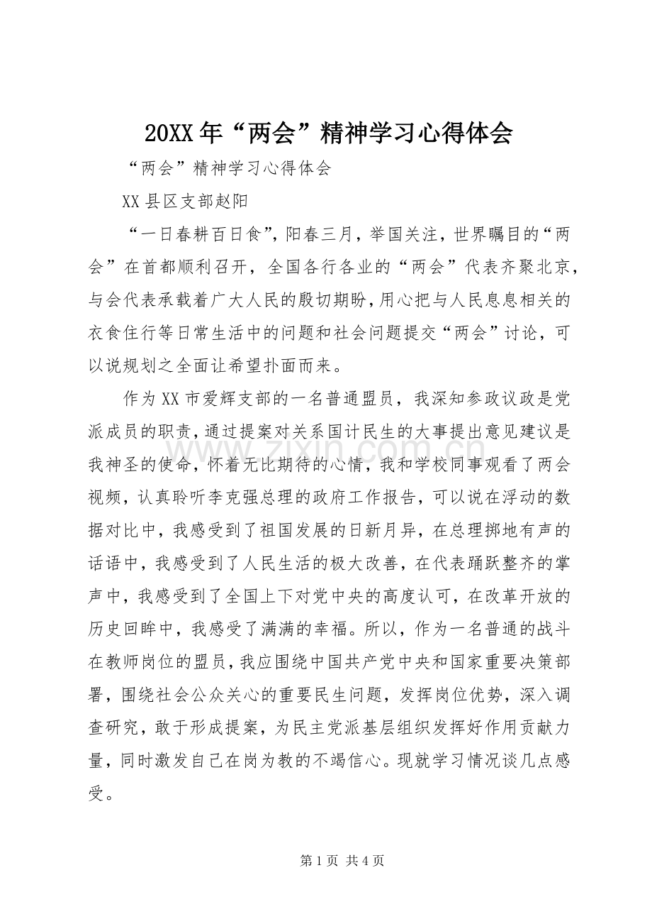 20XX年“两会”精神学习心得体会.docx_第1页