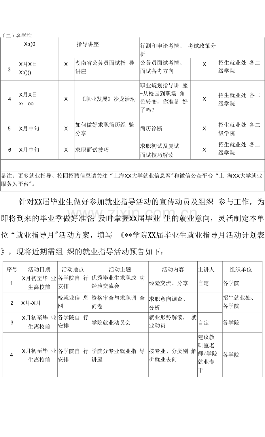 上海XX大学关于组织开展XX届毕业生就业指导月活动的通知.docx_第2页