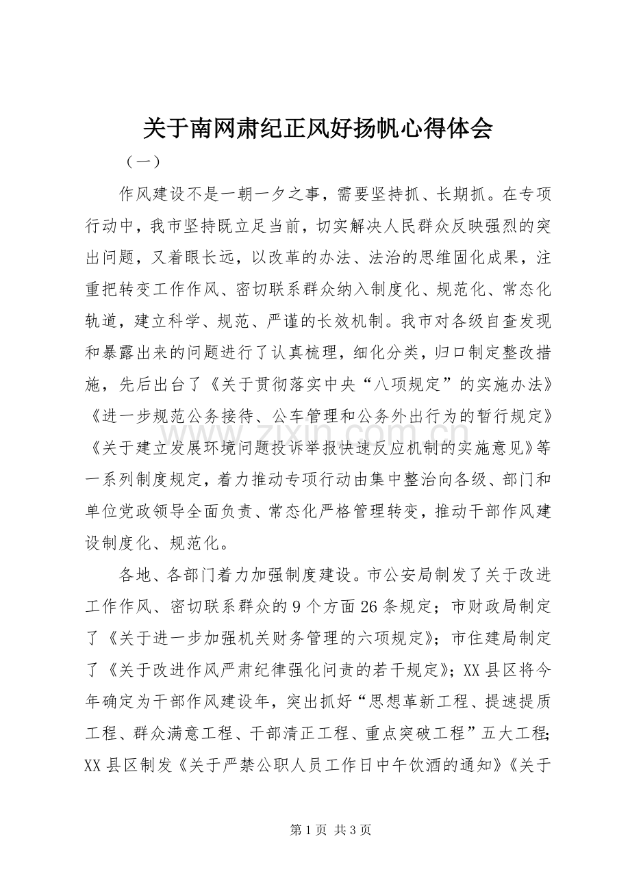 关于南网肃纪正风好扬帆心得体会.docx_第1页