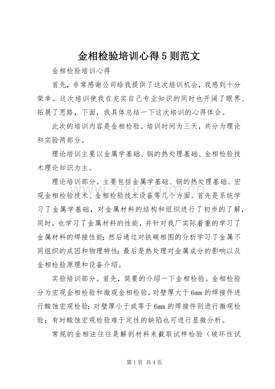 金相检验培训心得5则范文.docx_第1页
