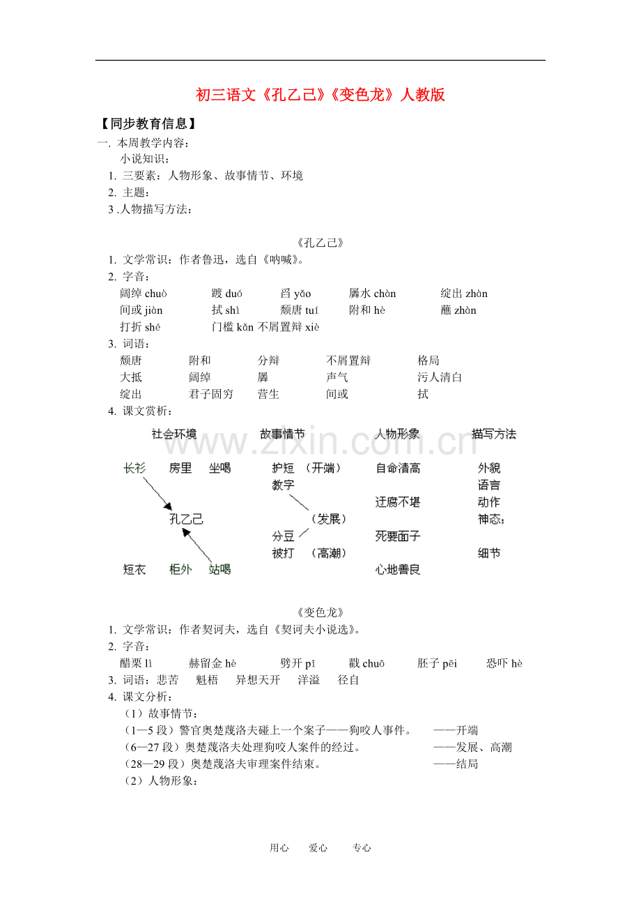 九年级语文《孔乙己》《变色龙》人教版知识精讲.doc_第1页