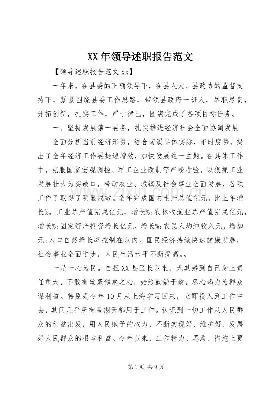 XX年领导述职报告范文.docx_第1页