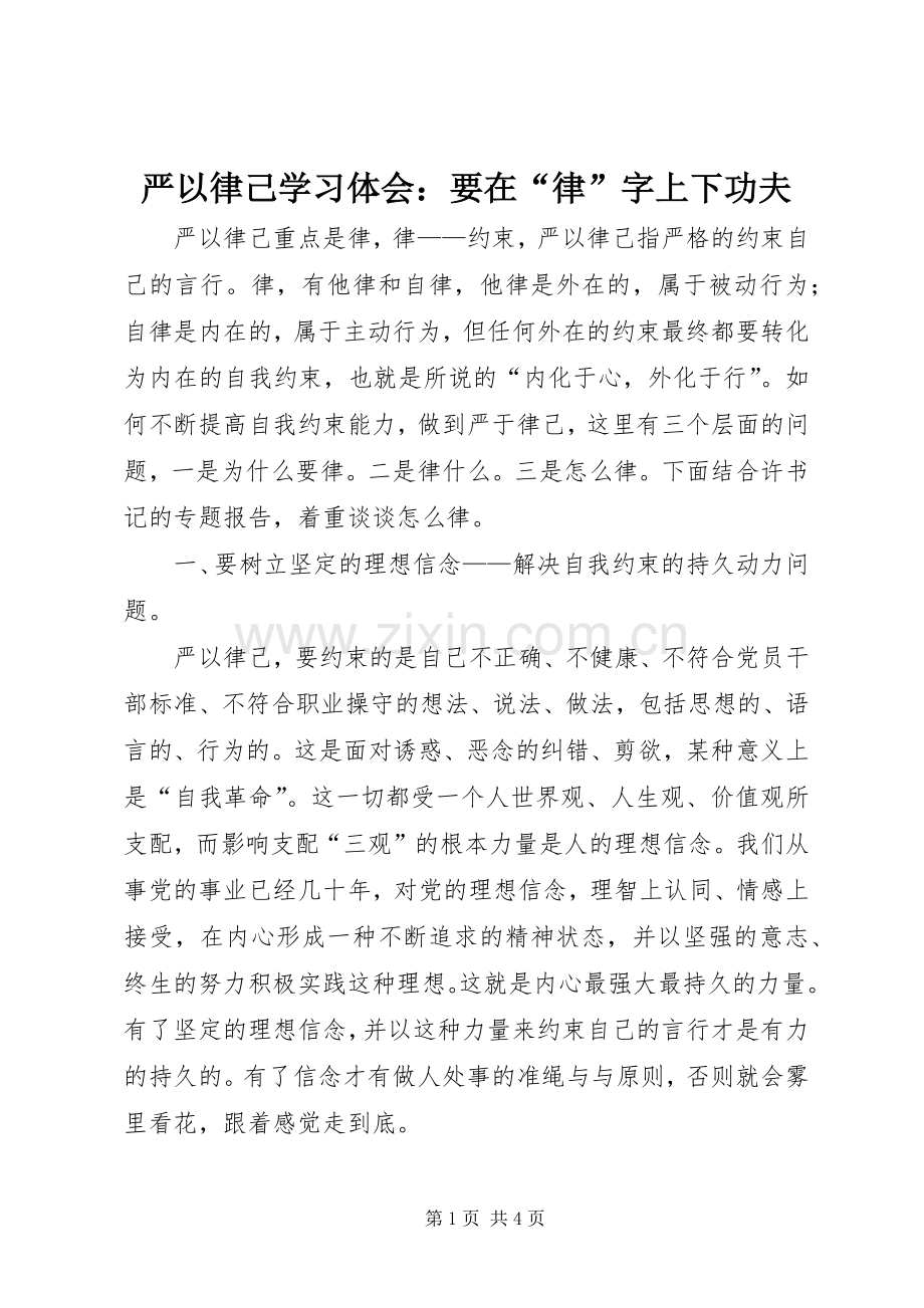 严以律己学习体会：要在“律”字上下功夫.docx_第1页