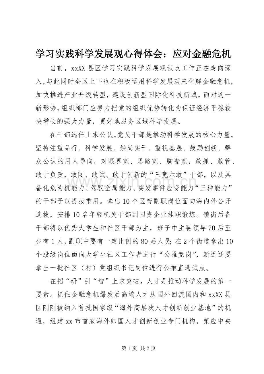 学习实践科学发展观心得体会：应对金融危机.docx_第1页