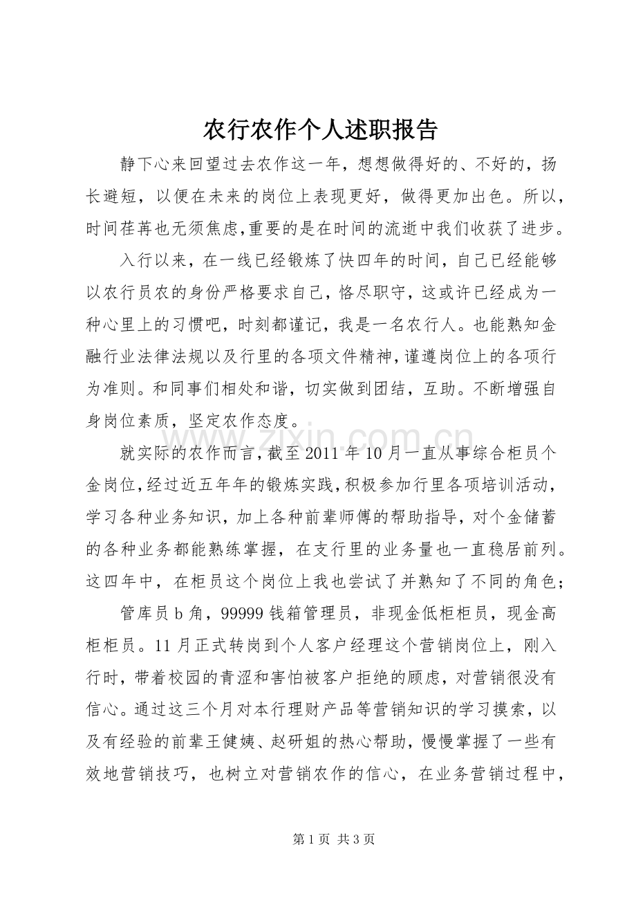 农行农作个人述职报告.docx_第1页