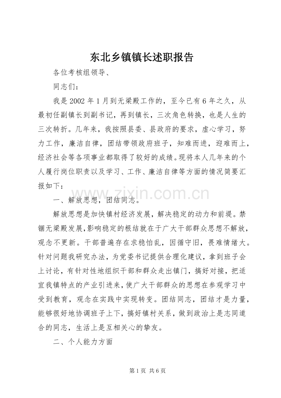 东北乡镇镇长述职报告.docx_第1页