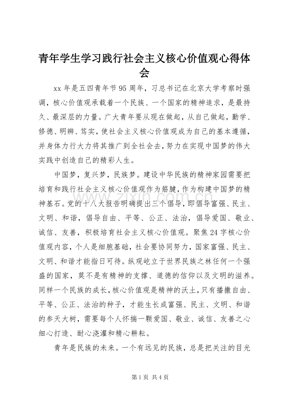 青年学生学习践行社会主义核心价值观心得体会.docx_第1页