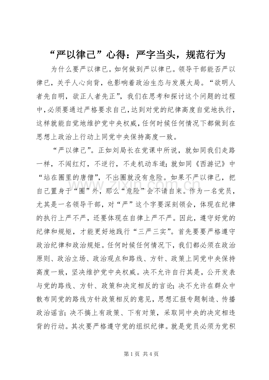 “严以律己”心得：严字当头规范行为.docx_第1页