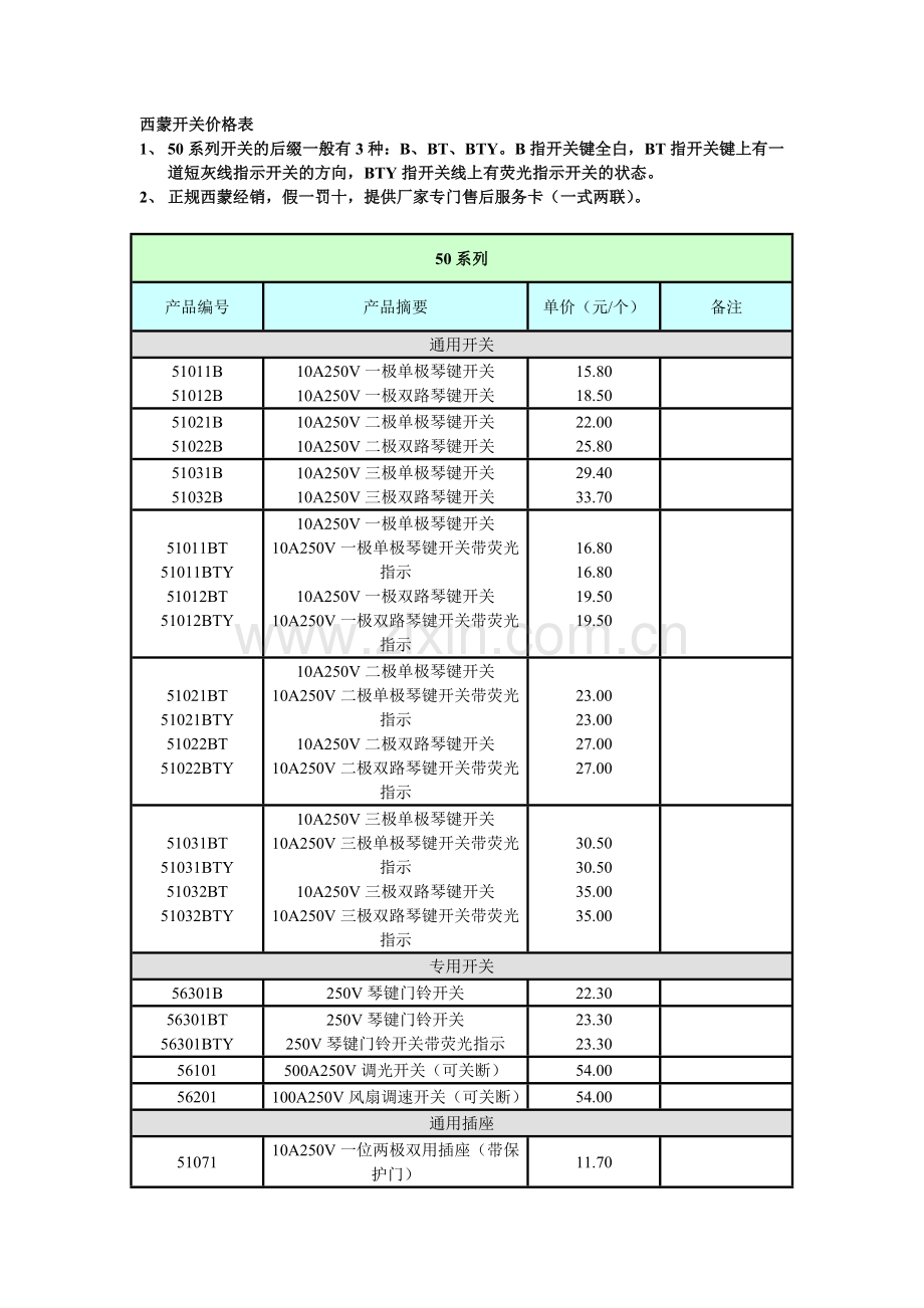 西蒙开关价格表.doc_第1页