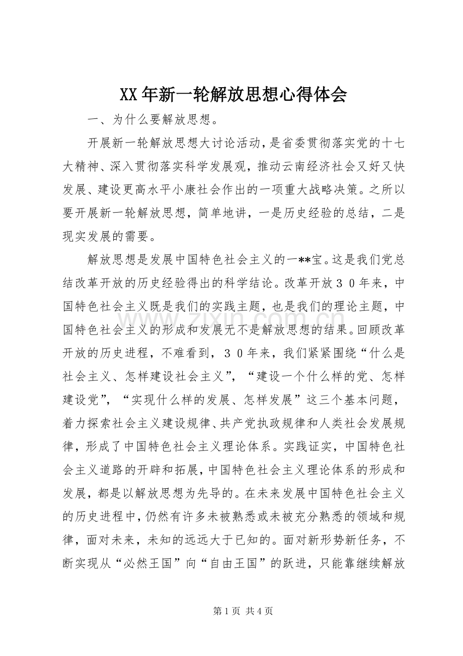 XX年新一轮解放思想心得体会.docx_第1页