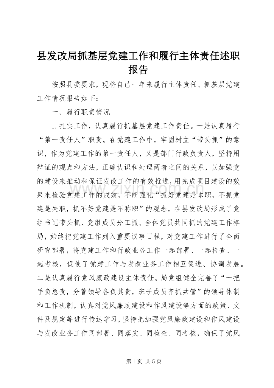 县发改局抓基层党建工作和履行主体责任述职报告.docx_第1页