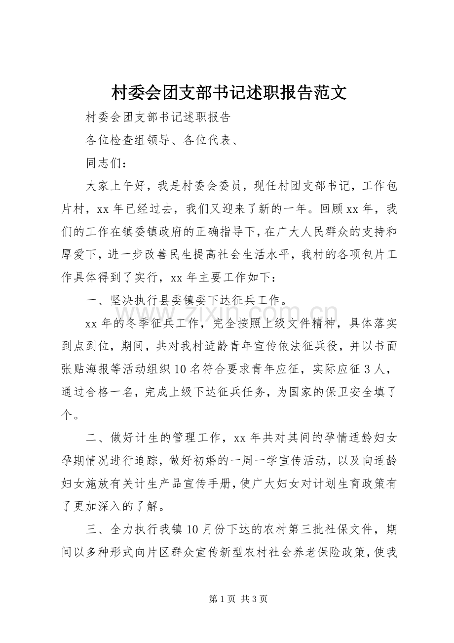 村委会团支部书记述职报告范文.docx_第1页