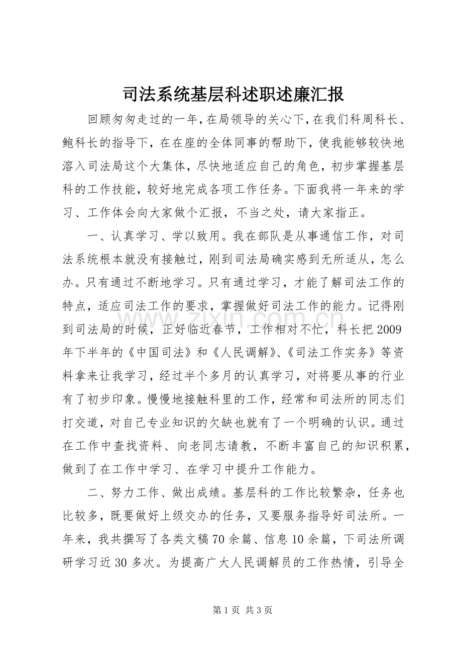 司法系统基层科述职述廉汇报.docx_第1页