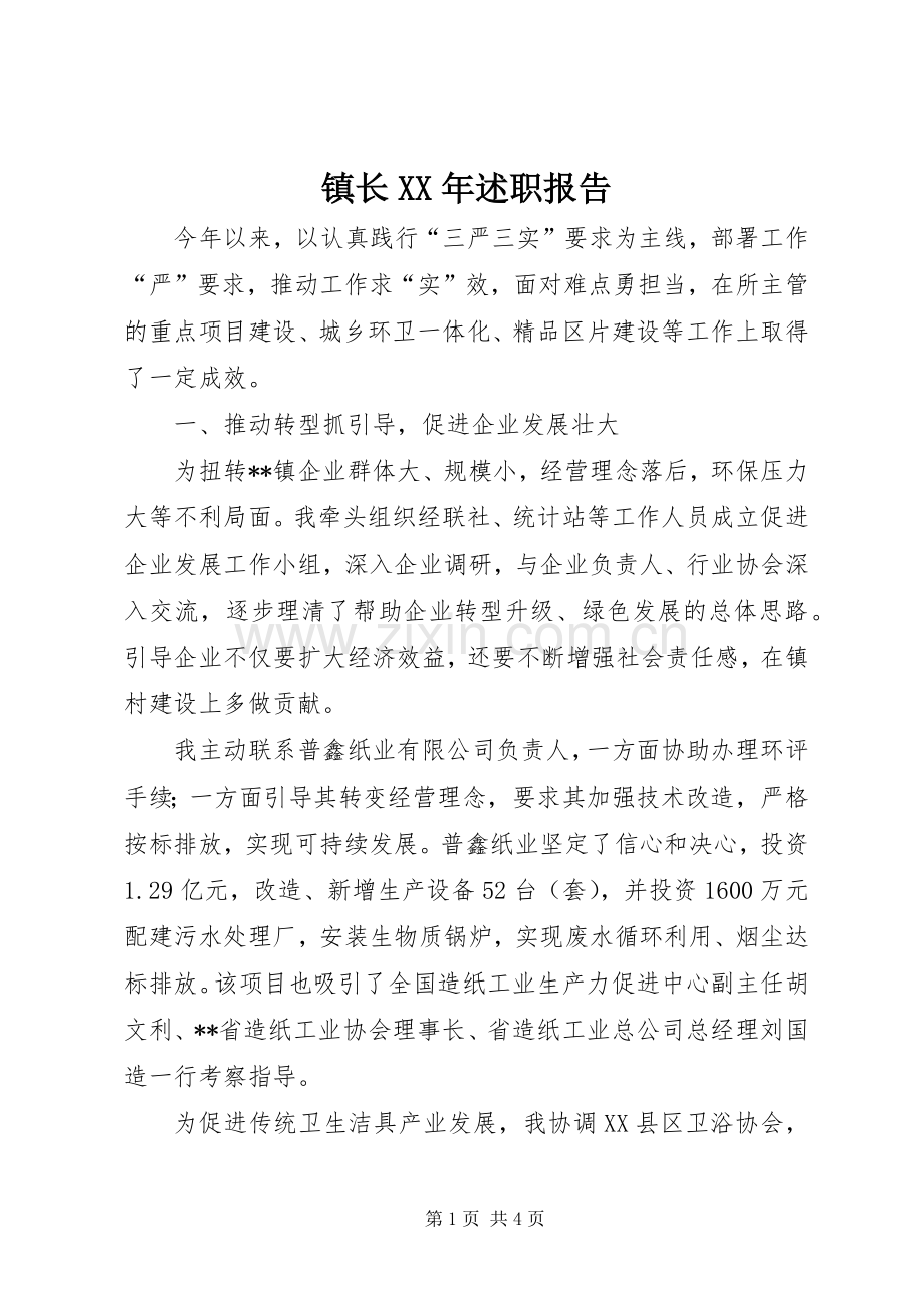 镇长XX年述职报告.docx_第1页