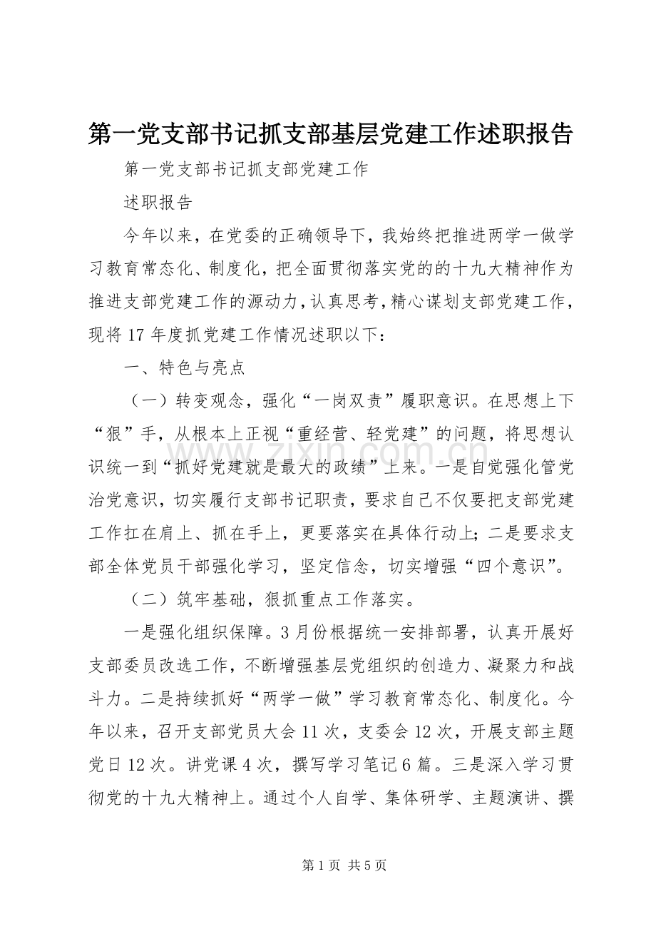 第一党支部书记抓支部基层党建工作述职报告.docx_第1页