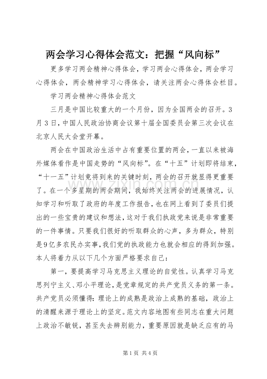 两会学习心得体会范文：把握“风向标”.docx_第1页