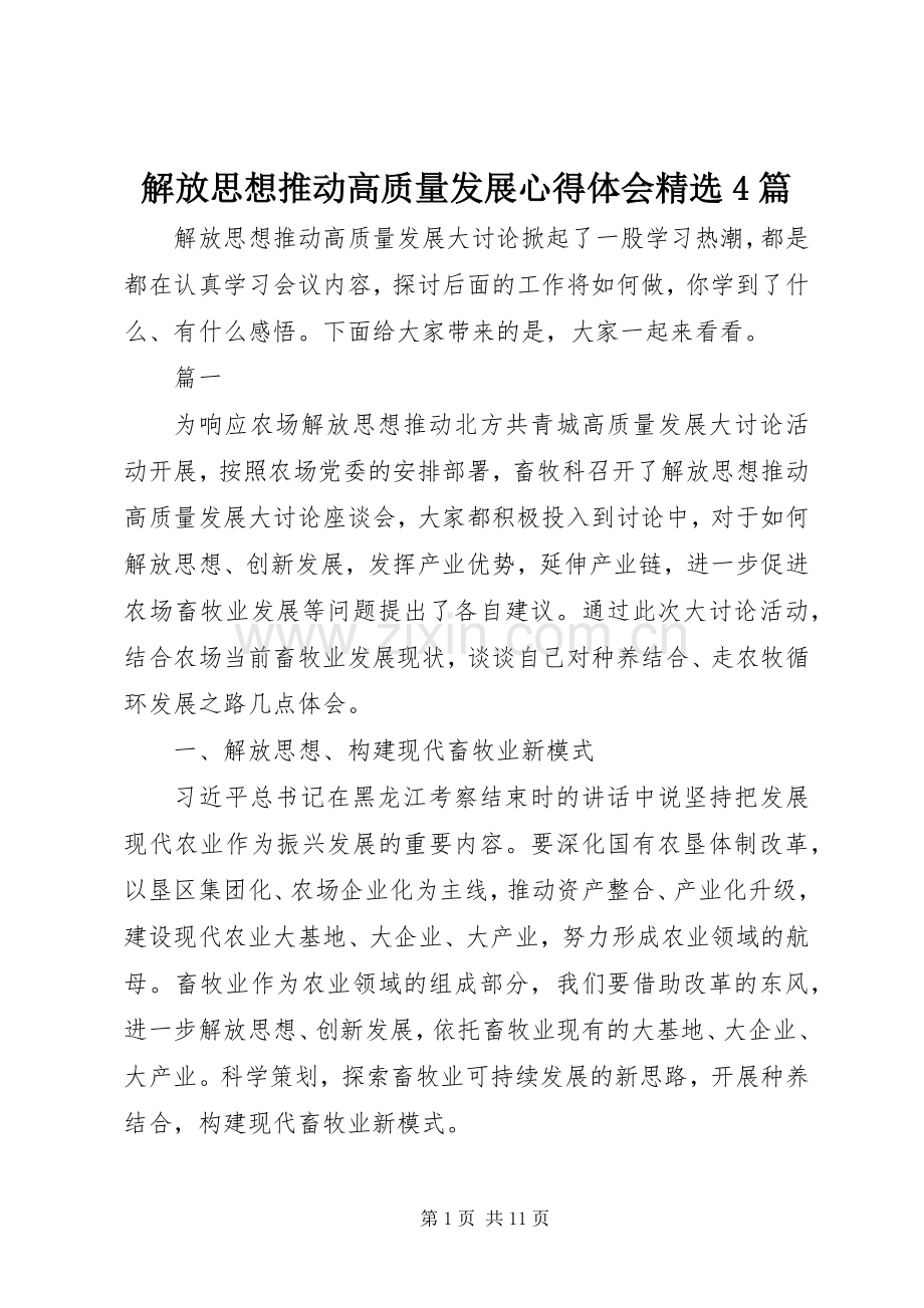 解放思想推动高质量发展心得体会4篇.docx_第1页