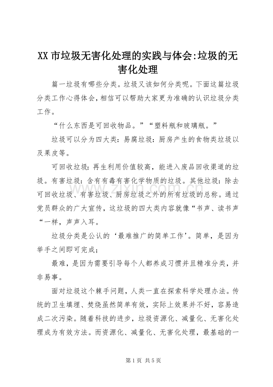 XX市垃圾无害化处理的实践与体会-垃圾的无害化处理.docx_第1页