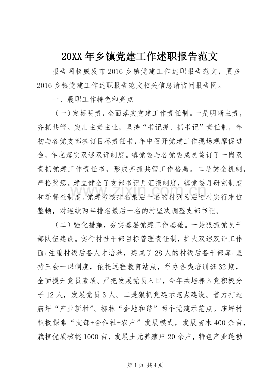 20XX年乡镇党建工作述职报告范文.docx_第1页
