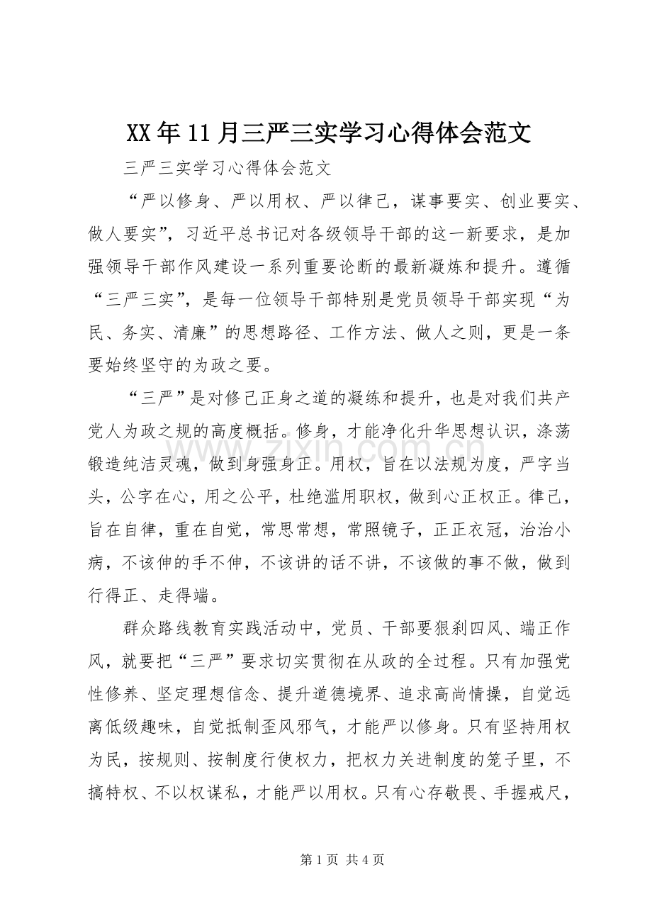XX年11月三严三实学习心得体会范文.docx_第1页