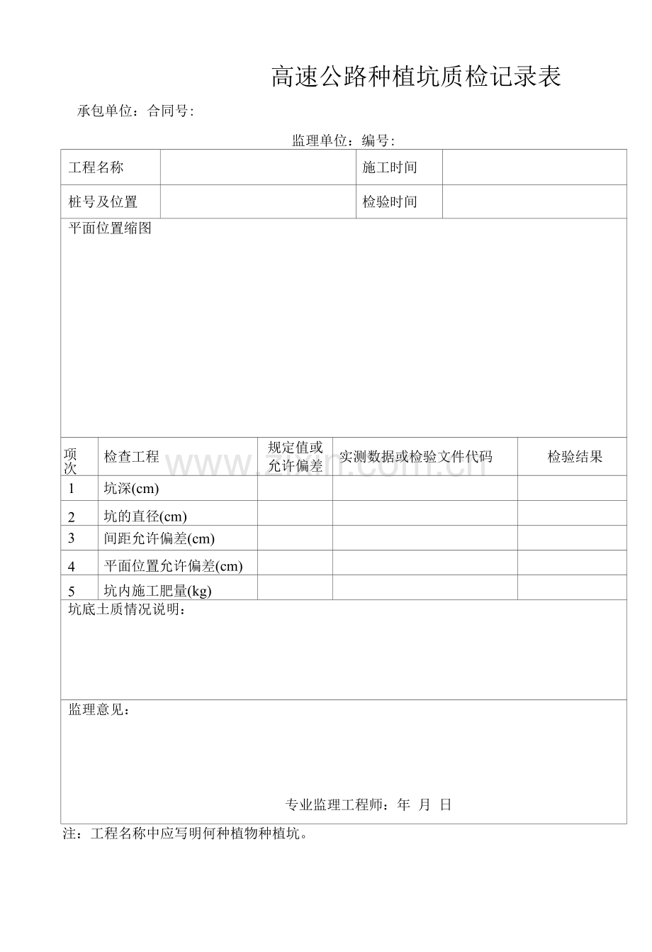 高速公路种植坑质检记录表.docx_第1页