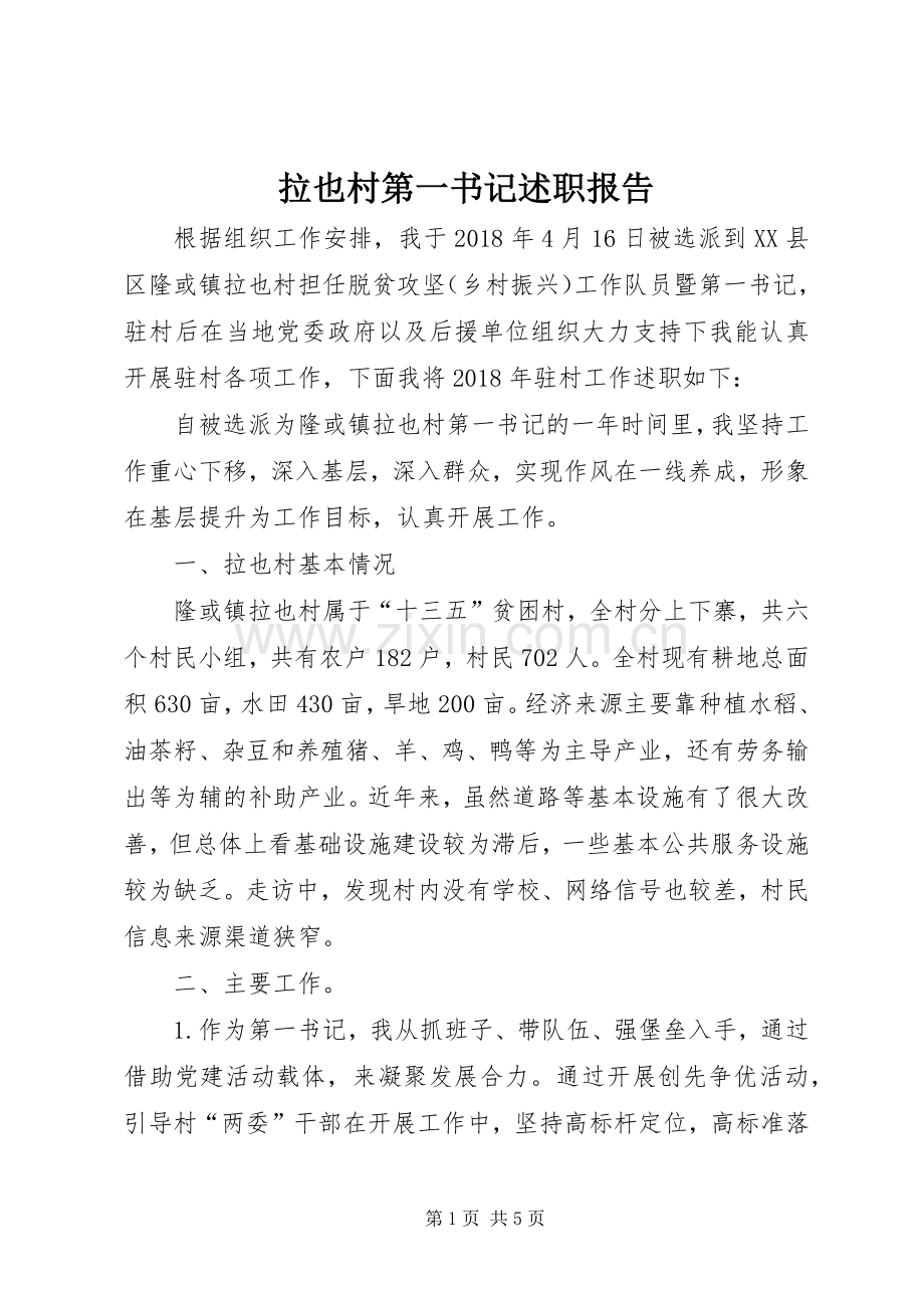 拉也村第一书记述职报告.docx_第1页