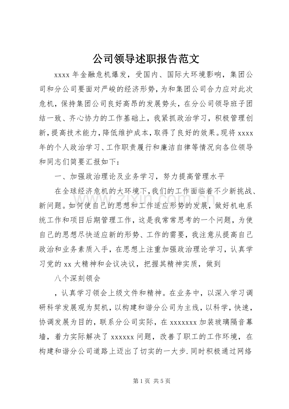 公司领导述职报告范文.docx_第1页