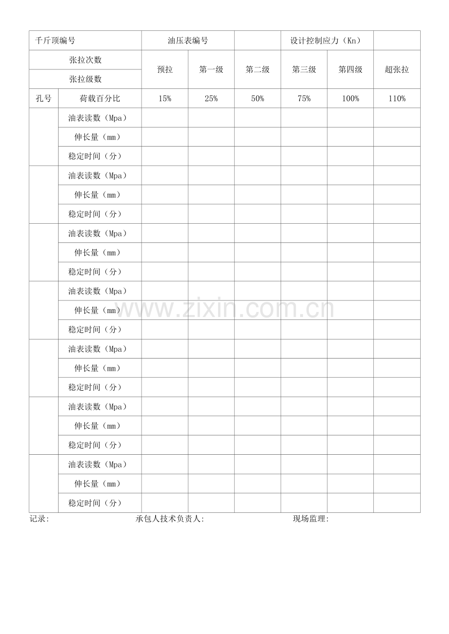 高速公路工程预应力锚索张拉记录表.docx_第2页