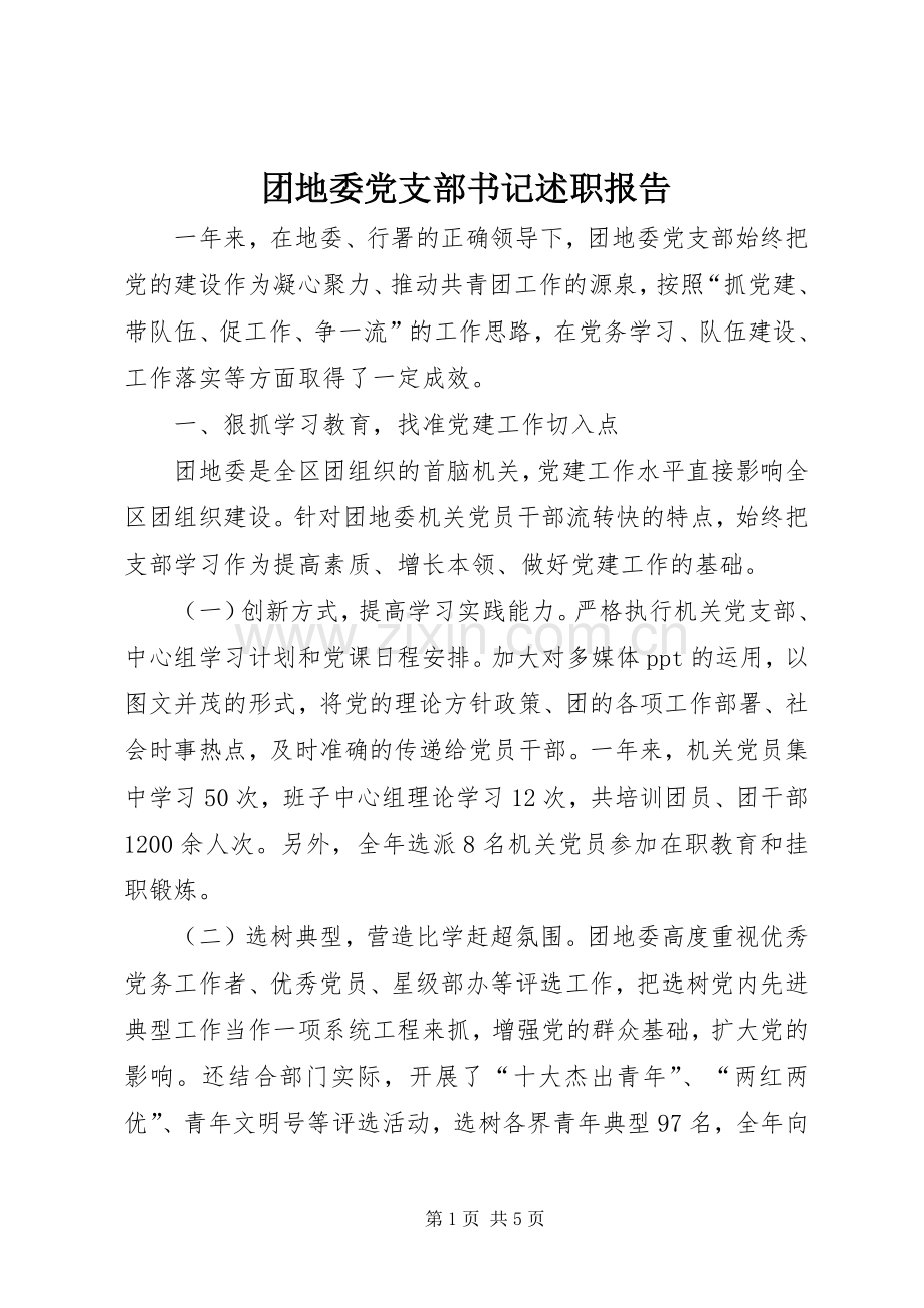 团地委党支部书记述职报告.docx_第1页