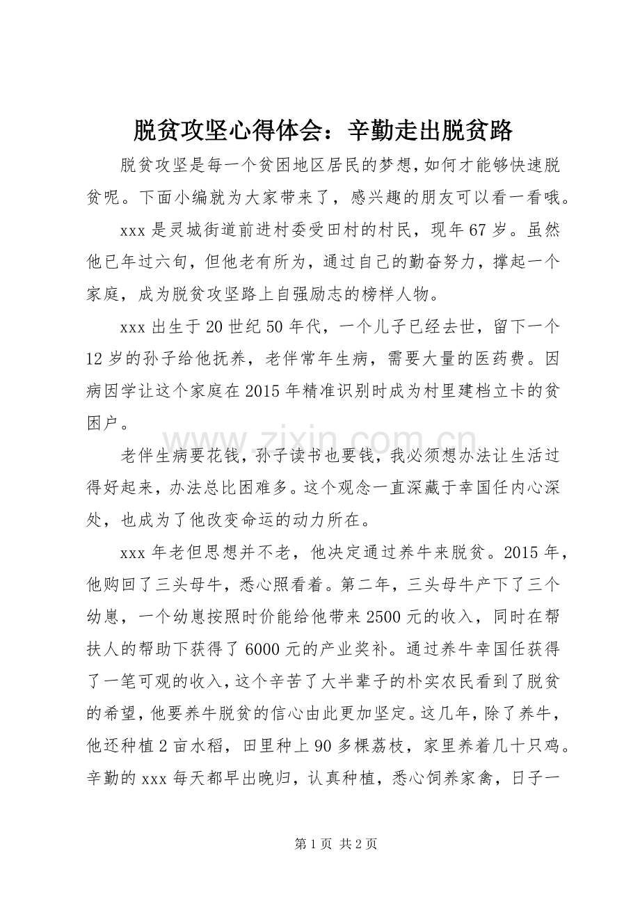 脱贫攻坚心得体会：辛勤走出脱贫路.docx_第1页